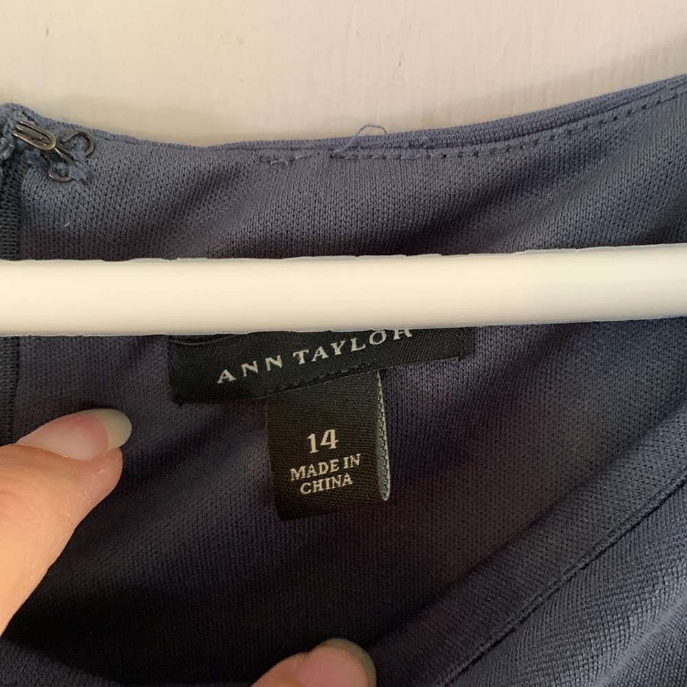 Ann Taylor steel blue sleeveless dress with asymmetrical panels Size 14 - Picture 6 of 9